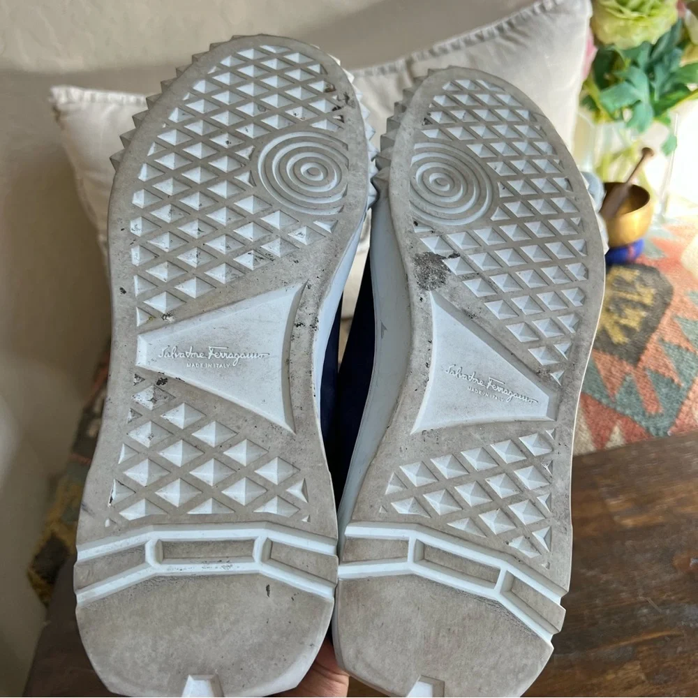 Salvatore Ferragamo $895 Cube Suede & Leather Low-Top Sneakers Navy - Picture 14 of 14